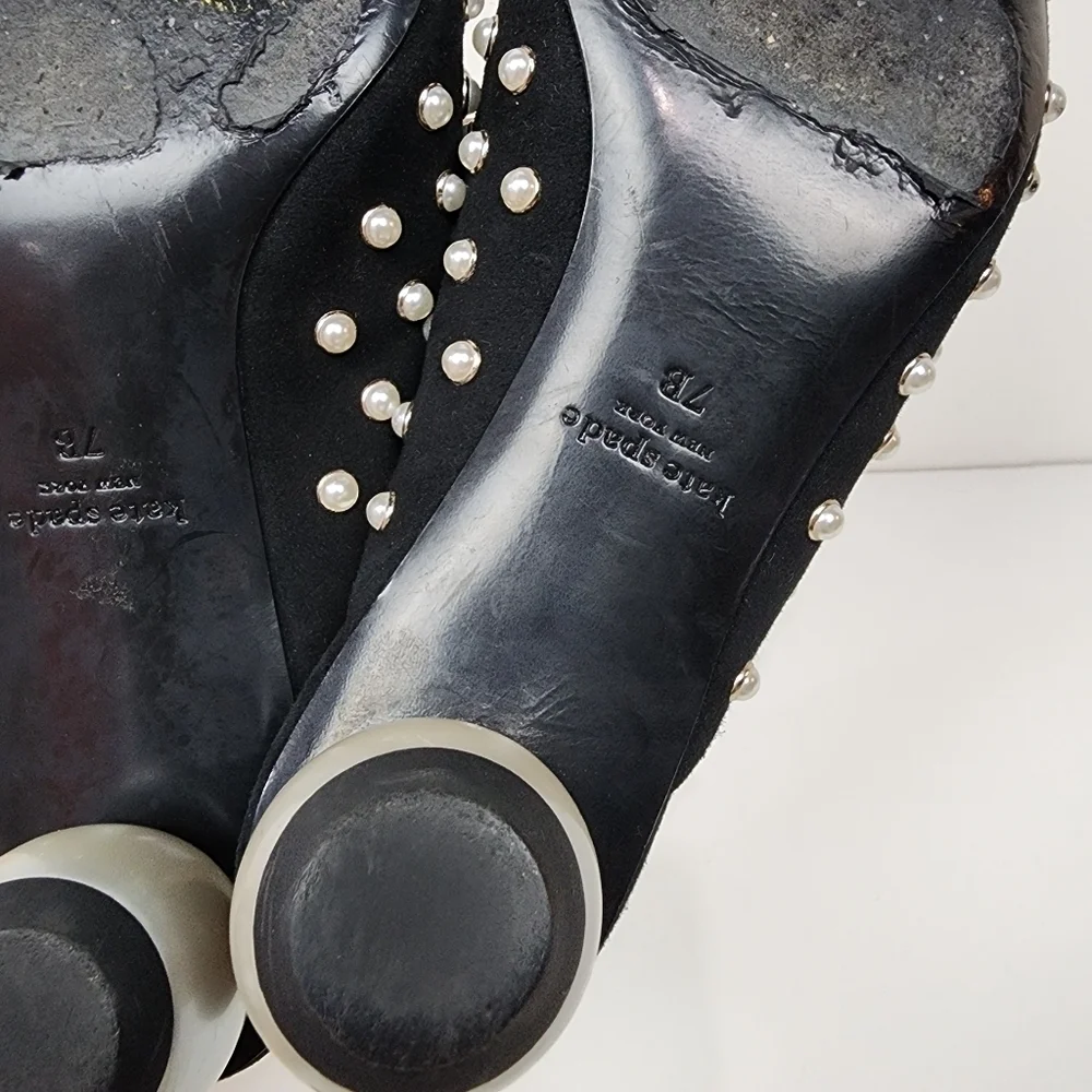 Kate spade honor pearl kitten heel mules, black, size 7